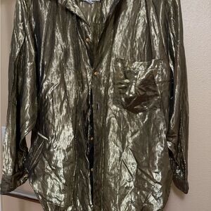 Shimmering Olive Button Down Shirt